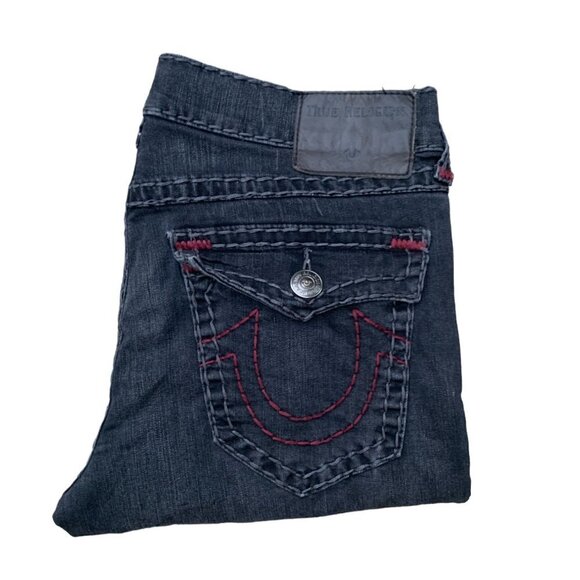 Vintage True Religion Jeans Size 34 RICKY Gray Red Stitch - Picture 3 of 10